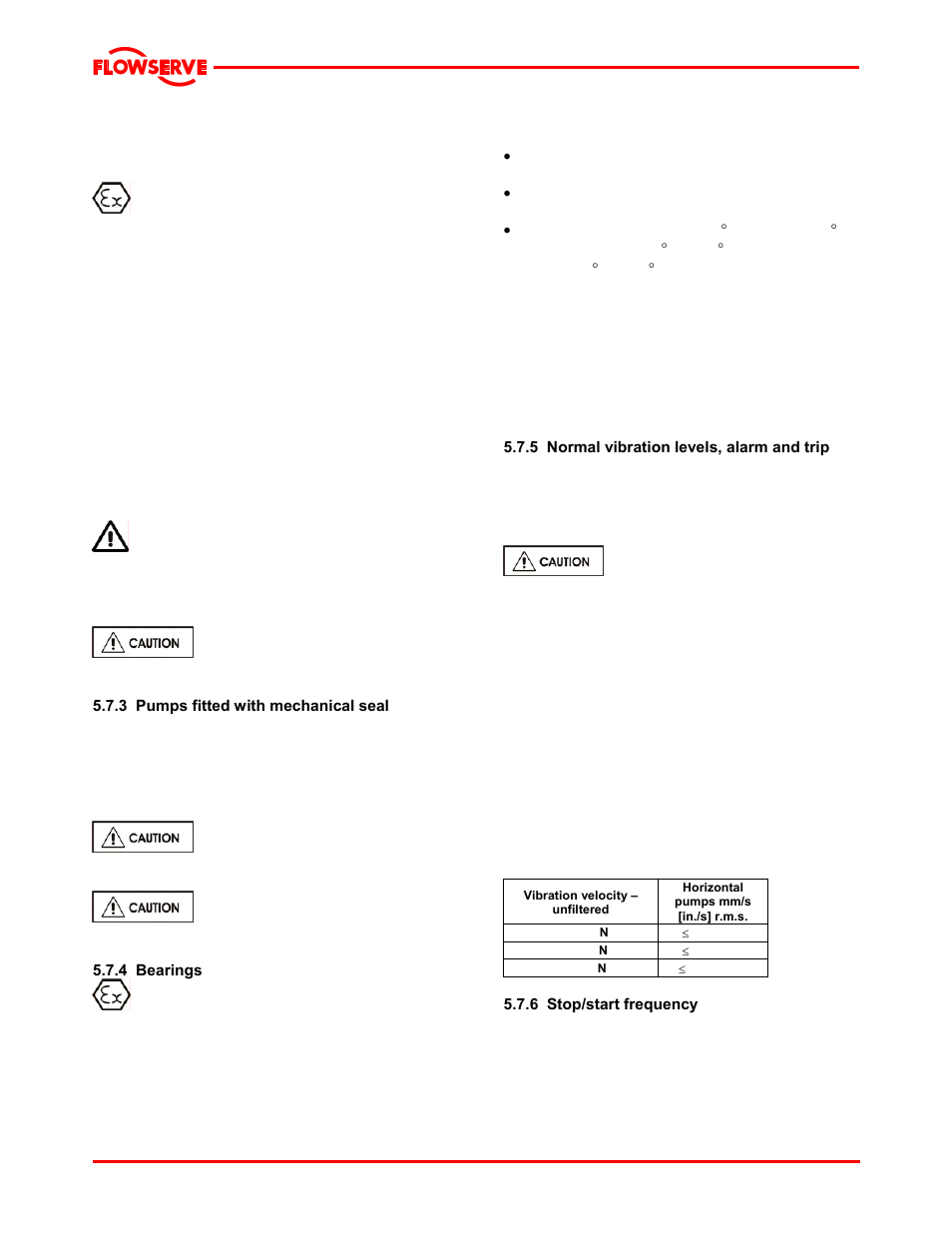 3 pumps fitted with mechanical seal, 4 bearings, 5 normal vibration levels, alarm and trip | 6 stop/start frequency | Flowserve LNGT User Manual | Page 27 / 48