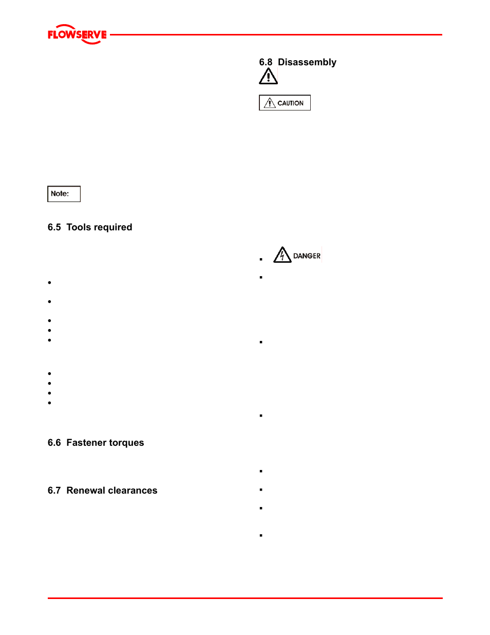 5 tools required, 6 fastener torques, 7 renewal clearances | 8 disassembly | Flowserve LNGT User Manual | Page 31 / 48