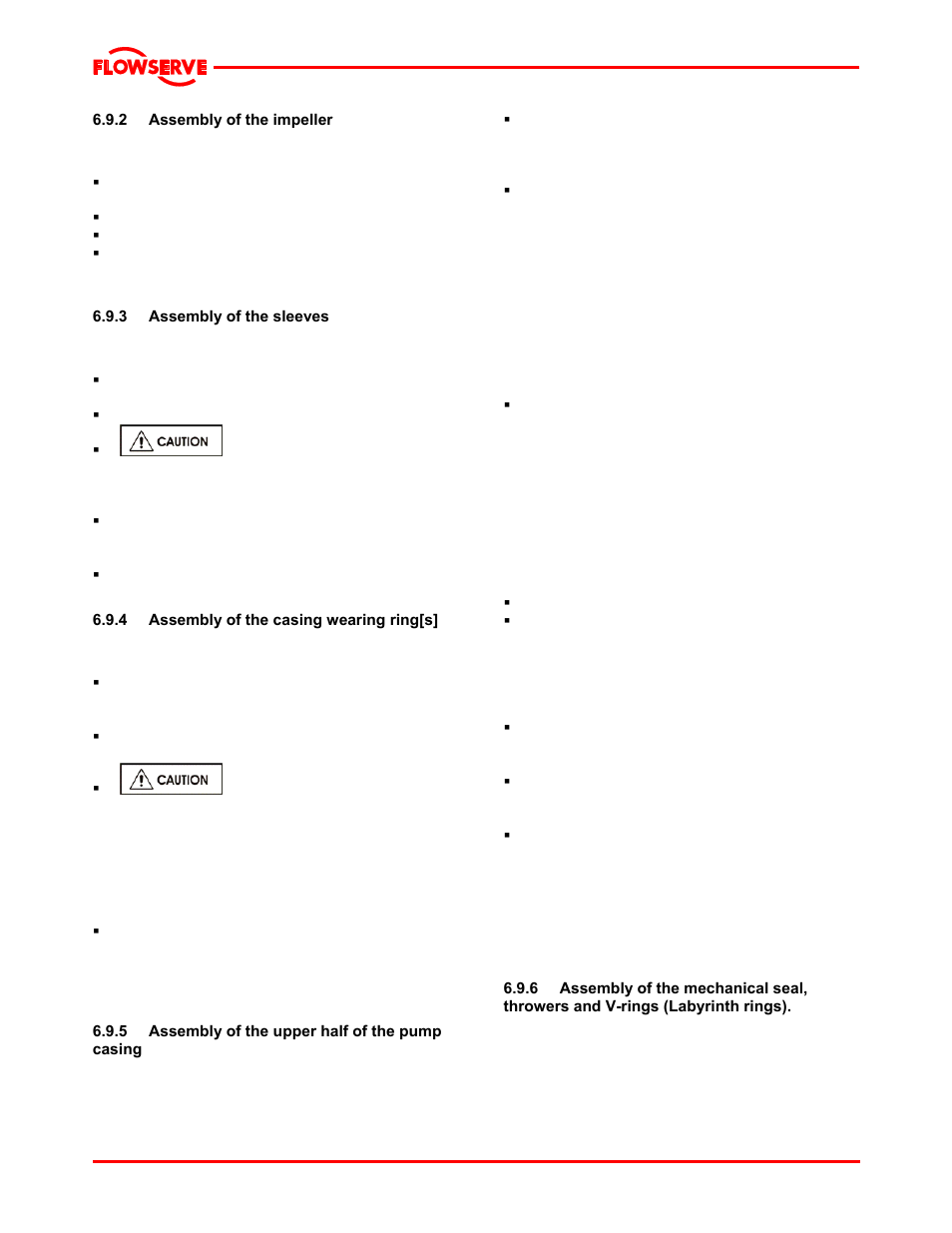 2 assembly of the impeller, 3 assembly of the sleeves, 4 assembly of the casing wearing ring[s | 5 assembly of the upper half of the pump casing | Flowserve LNGT User Manual | Page 34 / 48