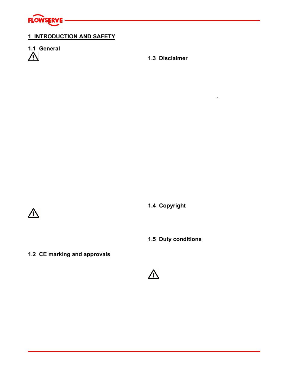 1 introduction and safety, 1 general, 2 ce marking and approvals | 3 disclaimer, 4 copyright, 5 duty conditions | Flowserve LNGT User Manual | Page 4 / 48