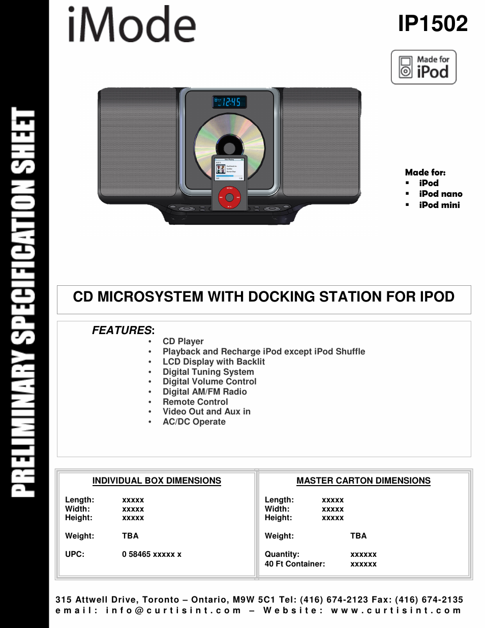 Curtis IP1502 User Manual | 1 page