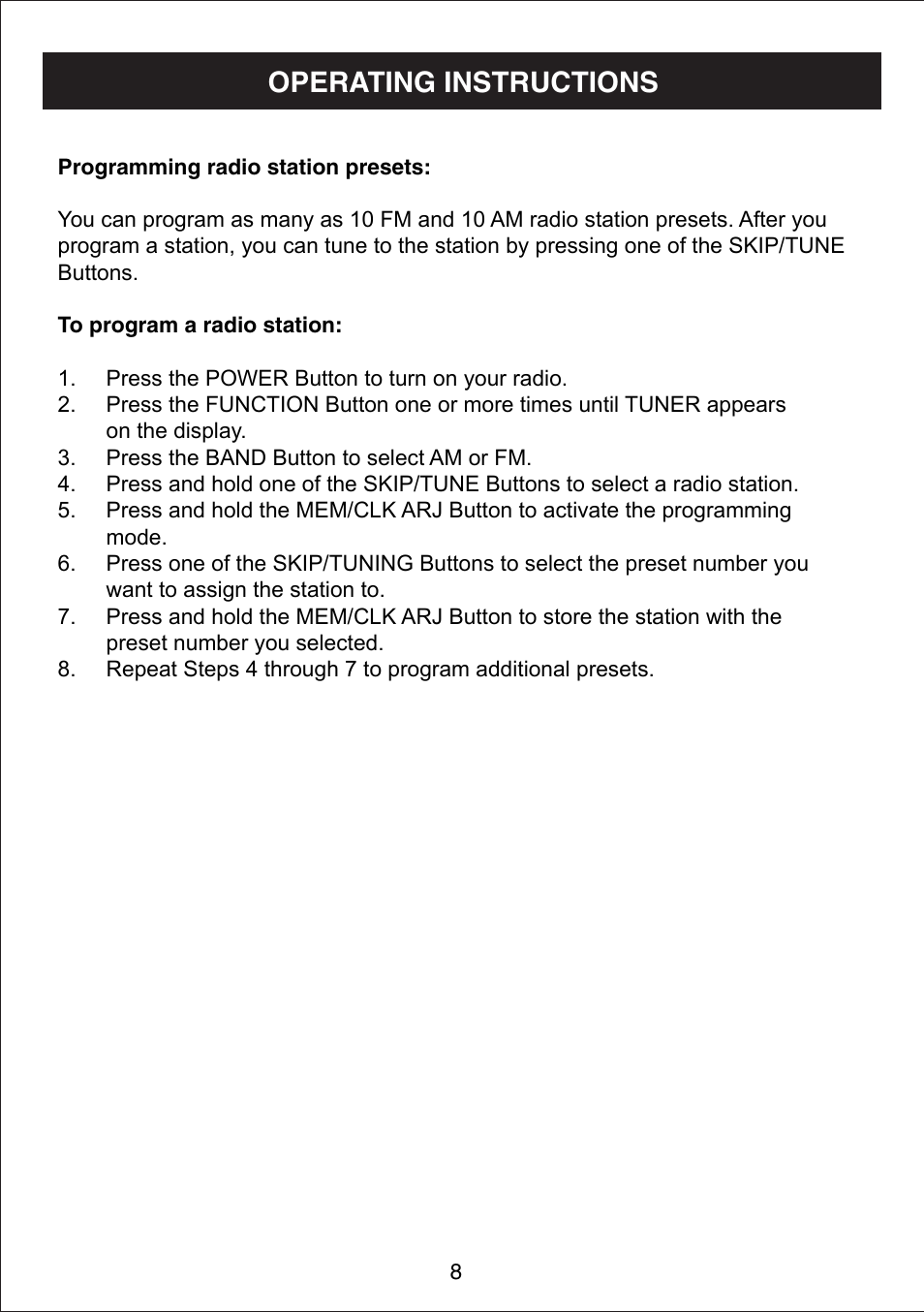 Operating instructions | Curtis IP1500UK User Manual | Page 9 / 17
