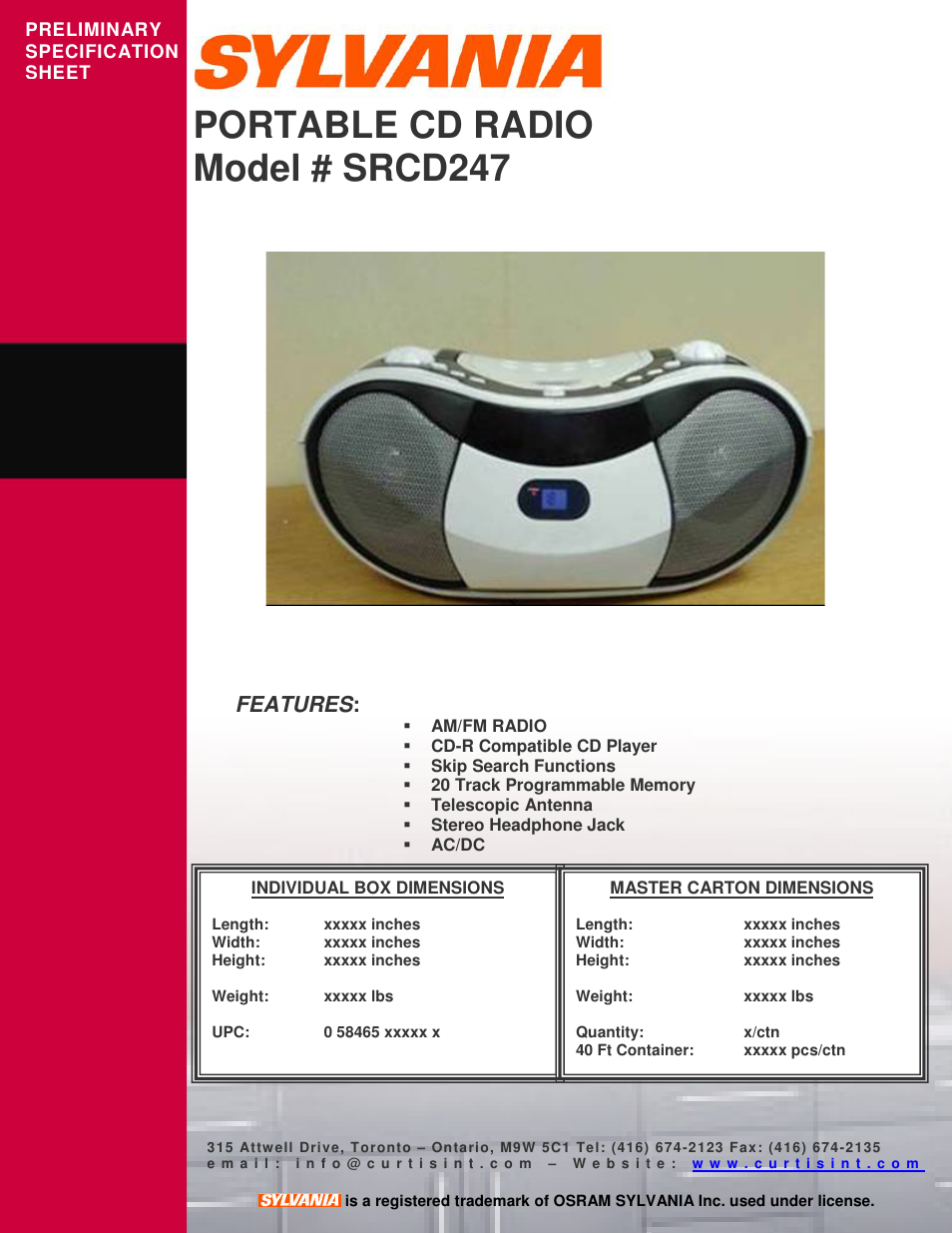 Curtis SRCD247 User Manual | 1 page