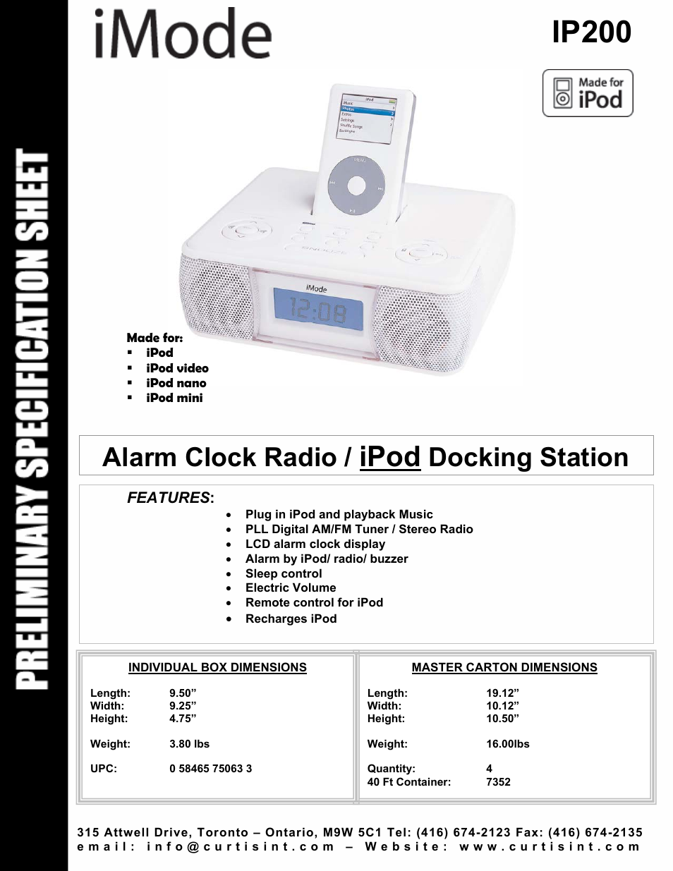 Curtis iMode IP200 User Manual | 1 page