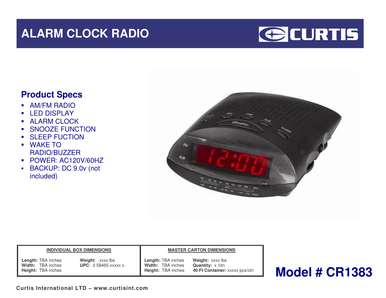 Curtis CR1383 User Manual | 1 page