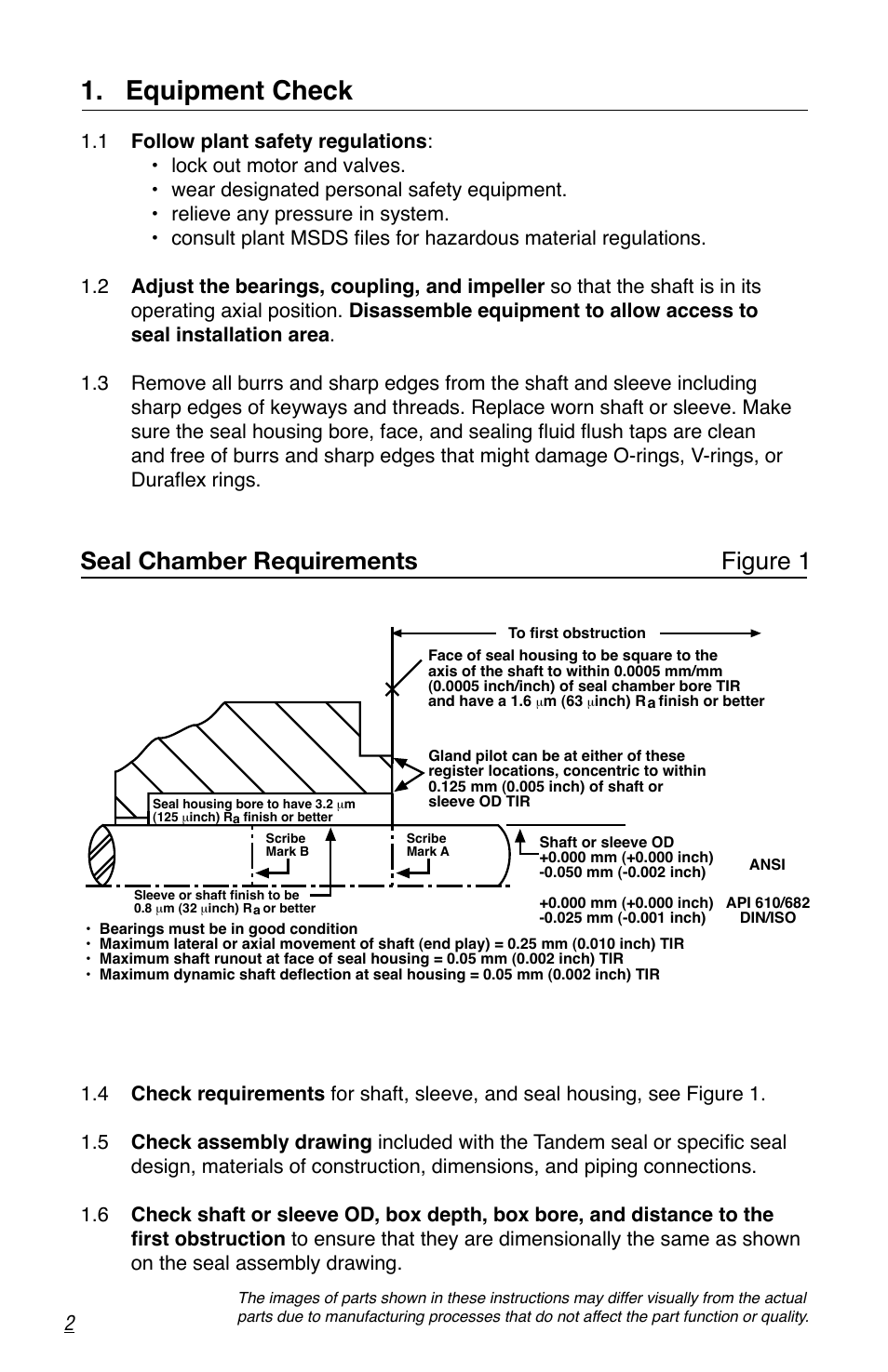 Equipment check, Seal chamber requirements figure 1 | Flowserve Tandem Seal User Manual | Page 2 / 8