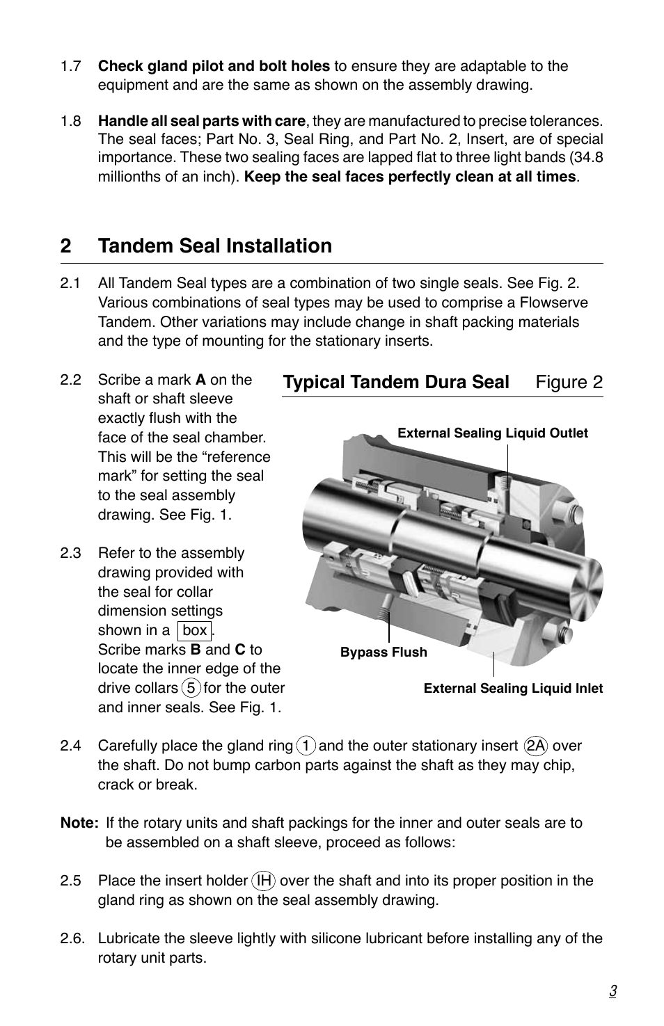 2 tandem seal installation, Typical tandem dura seal figure 2 | Flowserve Tandem Seal User Manual | Page 3 / 8