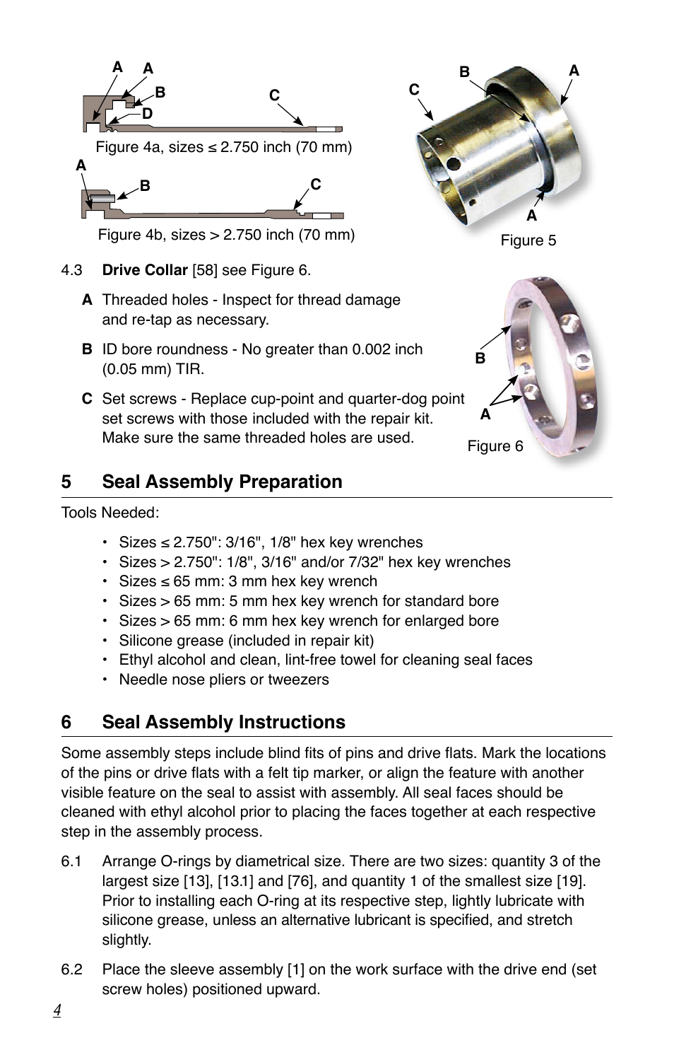 5 seal assembly preparation, 6 seal assembly instructions | Flowserve ISC2 Single Pusher Repair User Manual | Page 4 / 8