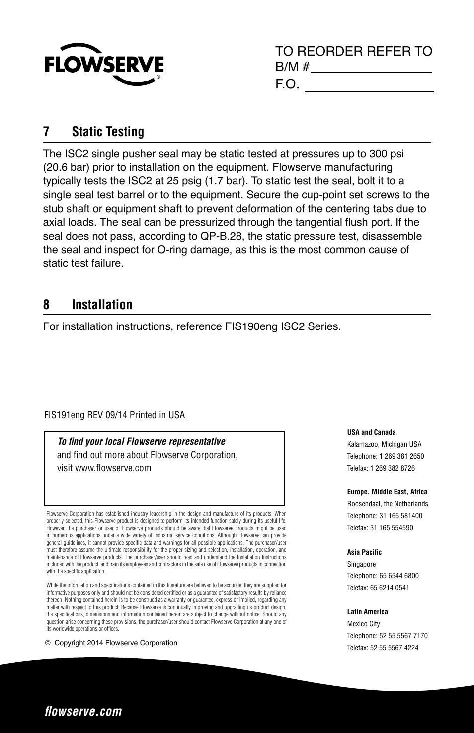 7static testing, 8 installation | Flowserve ISC2 Single Pusher Repair User Manual | Page 8 / 8