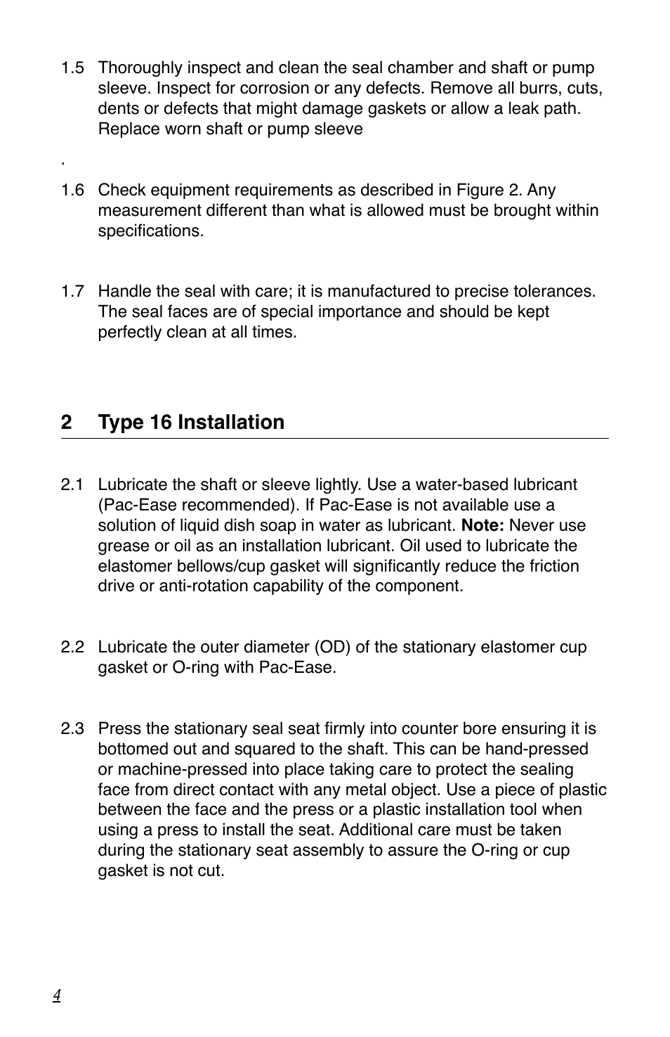 2 type 16 installation | Flowserve Pac-Seal Type 16 User Manual | Page 4 / 8