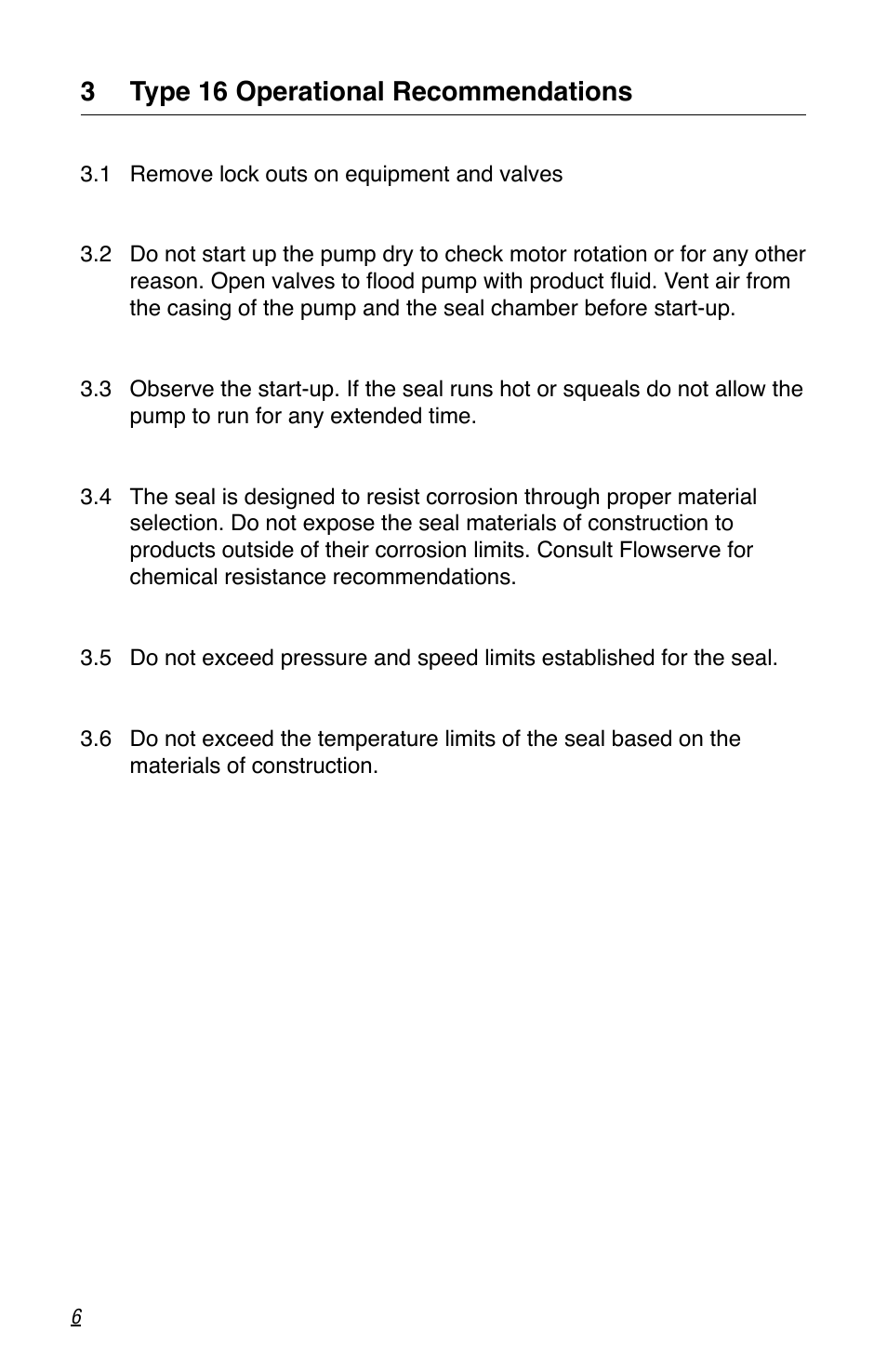 3 type 16 operational recommendations | Flowserve Pac-Seal Type 16 User Manual | Page 6 / 8