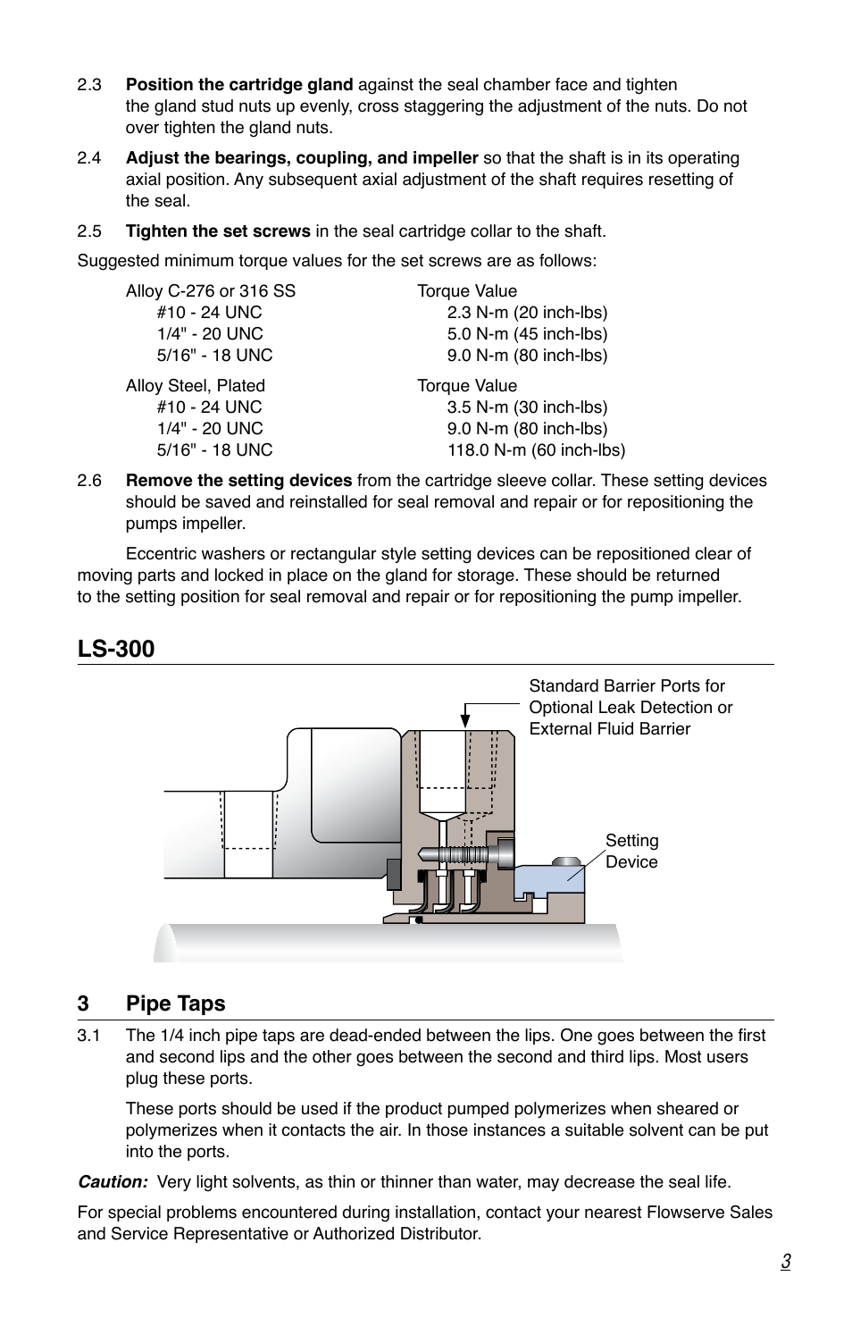 Ls-300, 3 pipe taps | Flowserve LS-300 Series Durametallic User Manual | Page 3 / 4