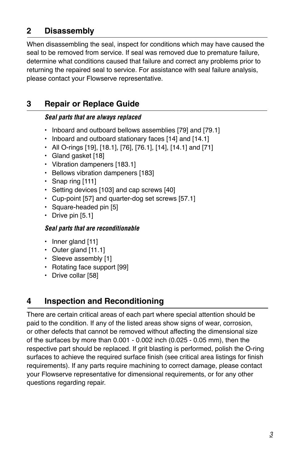 2disassembly, 3repair or replace guide, 4inspection and reconditioning | Flowserve ISC2
 Dual metal bellows sea User Manual | Page 3 / 12