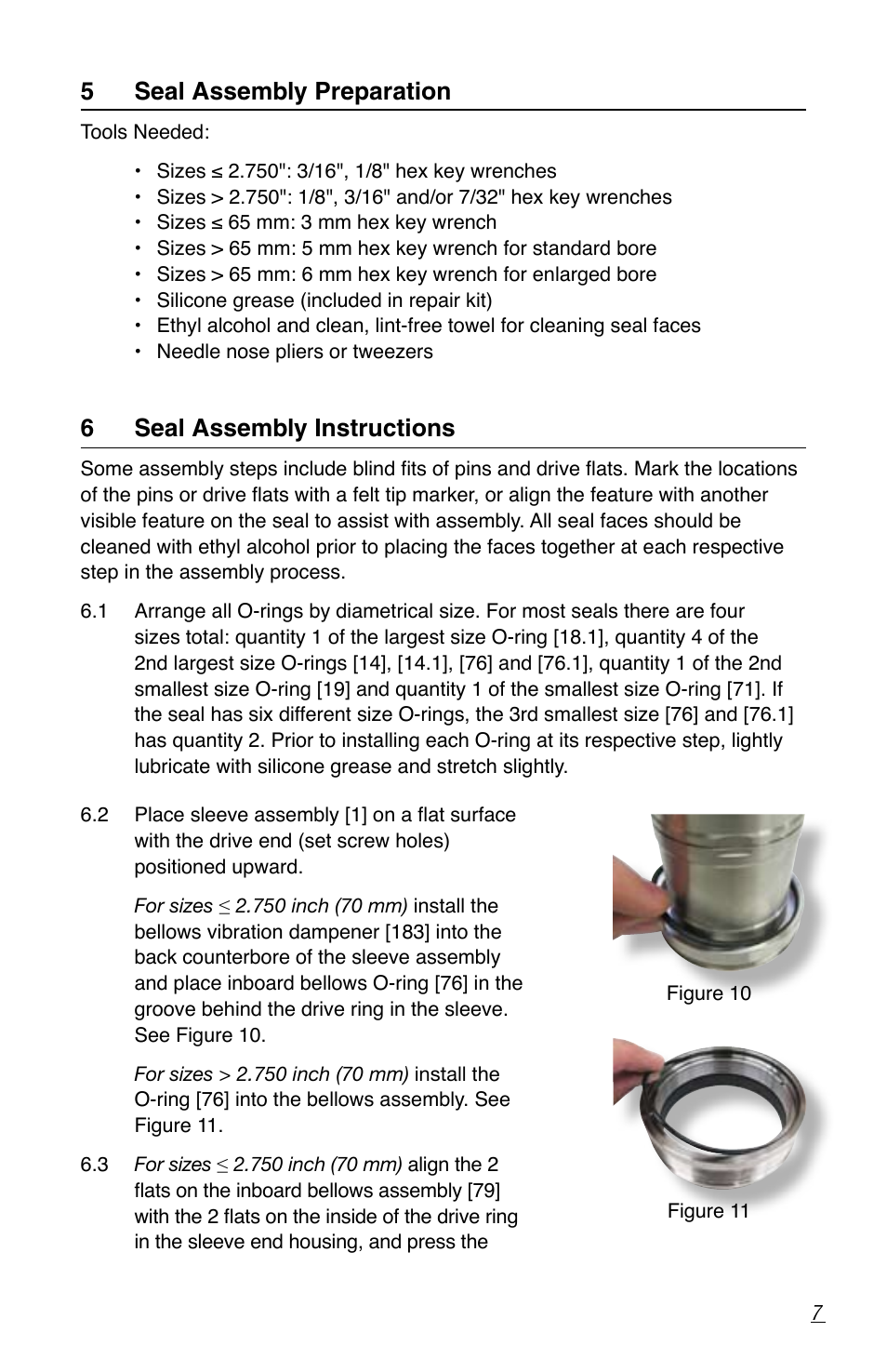 5 seal assembly preparation, 6seal assembly instructions | Flowserve ISC2
 Dual metal bellows sea User Manual | Page 7 / 12
