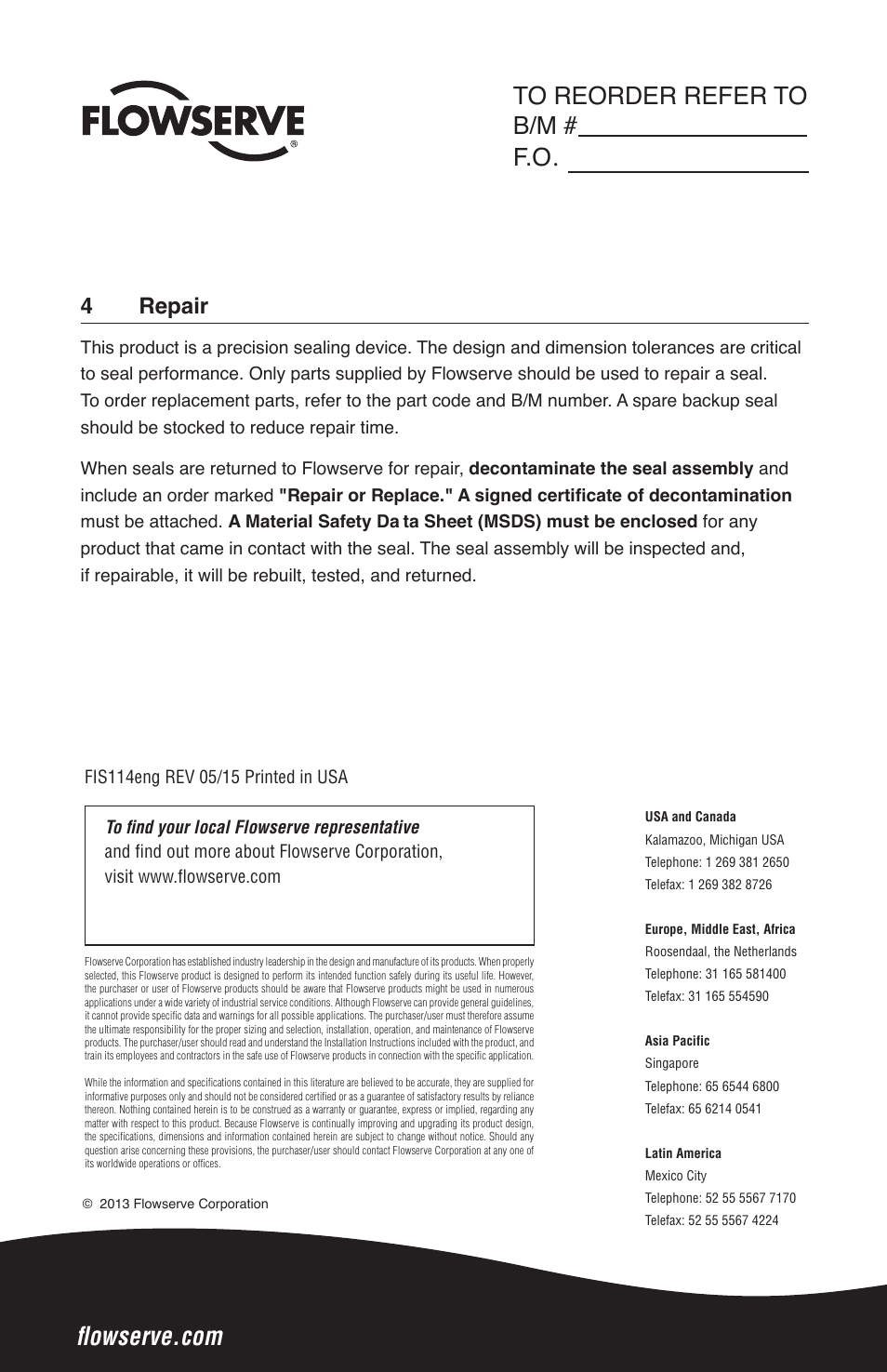 4 repair | Flowserve U Series BW Seals User Manual | Page 4 / 4