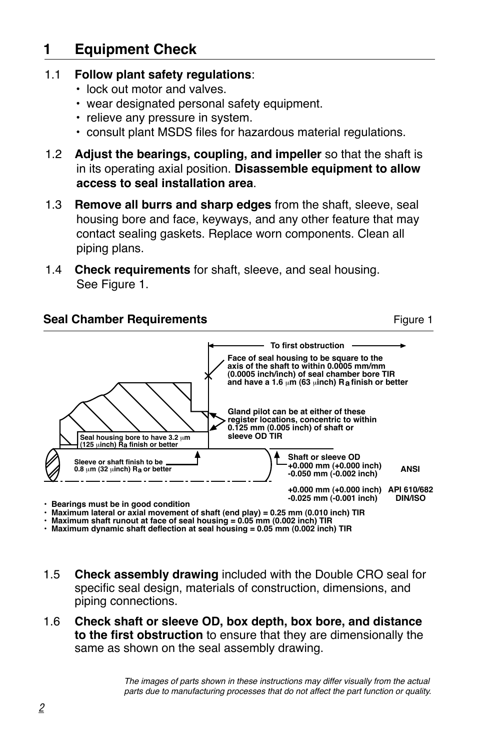 1 equipment check, Seal chamber requirements | Flowserve Durametallic Double CRO User Manual | Page 2 / 8