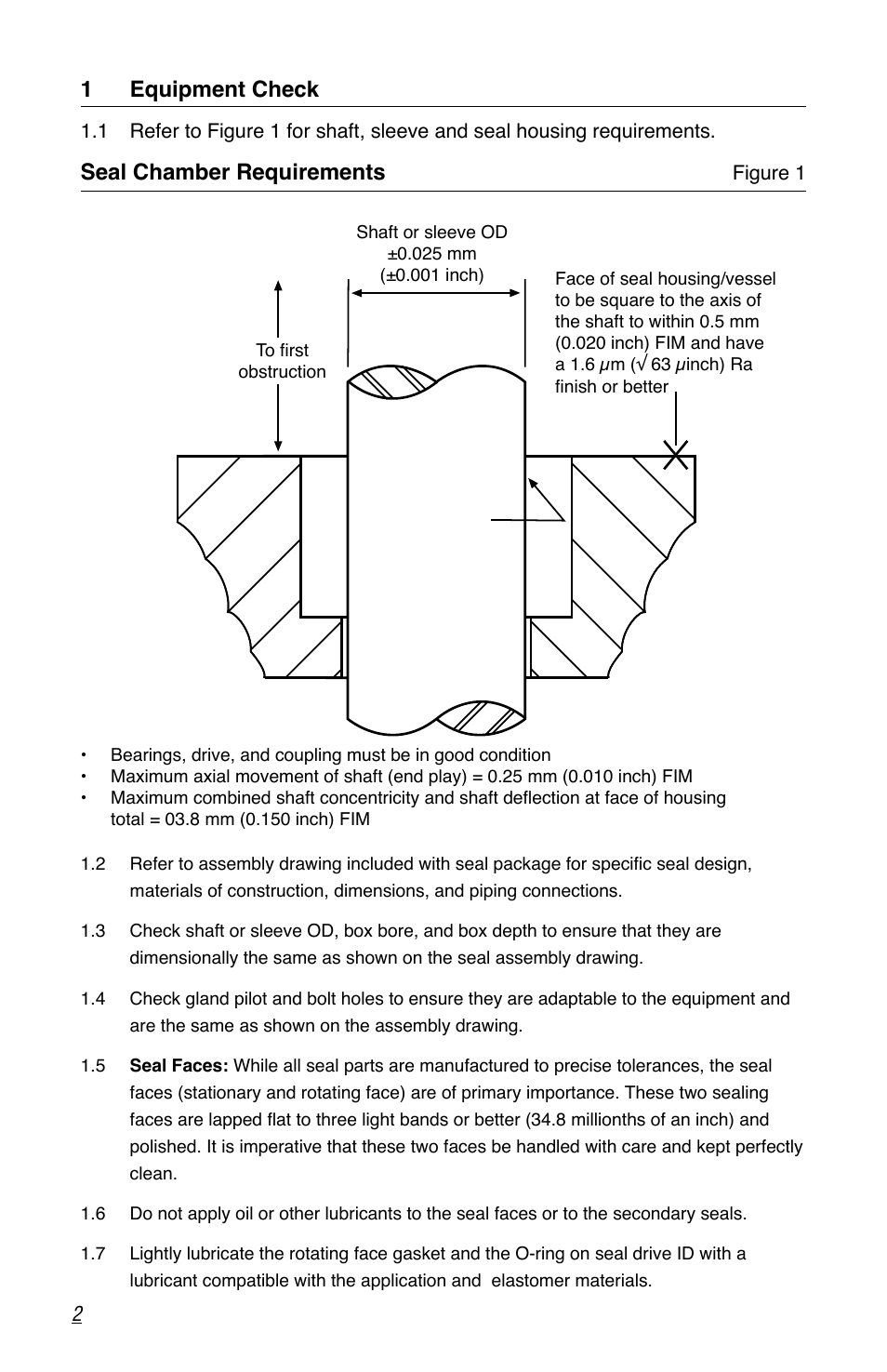 1 equipment check, Seal chamber requirements | Flowserve VRA Series Durametallic User Manual | Page 2 / 4