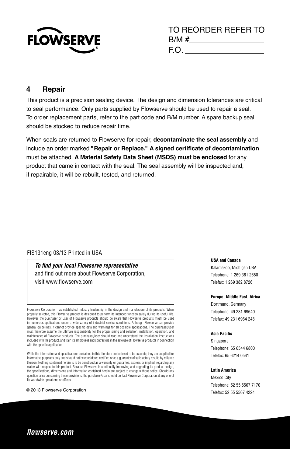 4 repair | Flowserve VRA Series Durametallic User Manual | Page 4 / 4