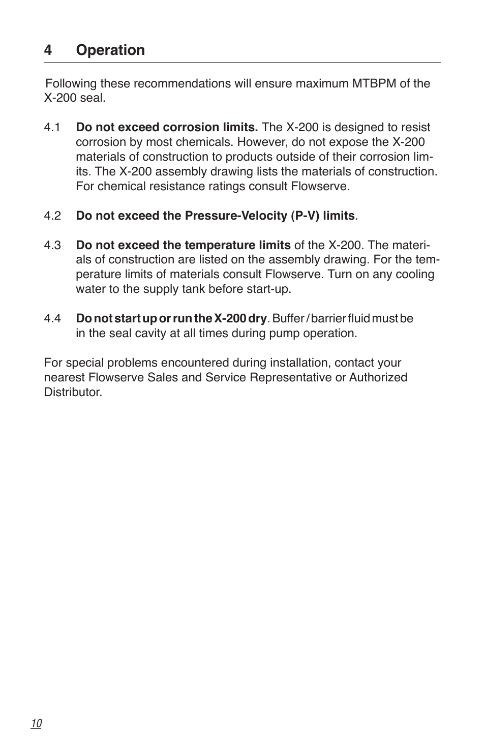 4 operation | Flowserve X-200 User Manual | Page 10 / 12