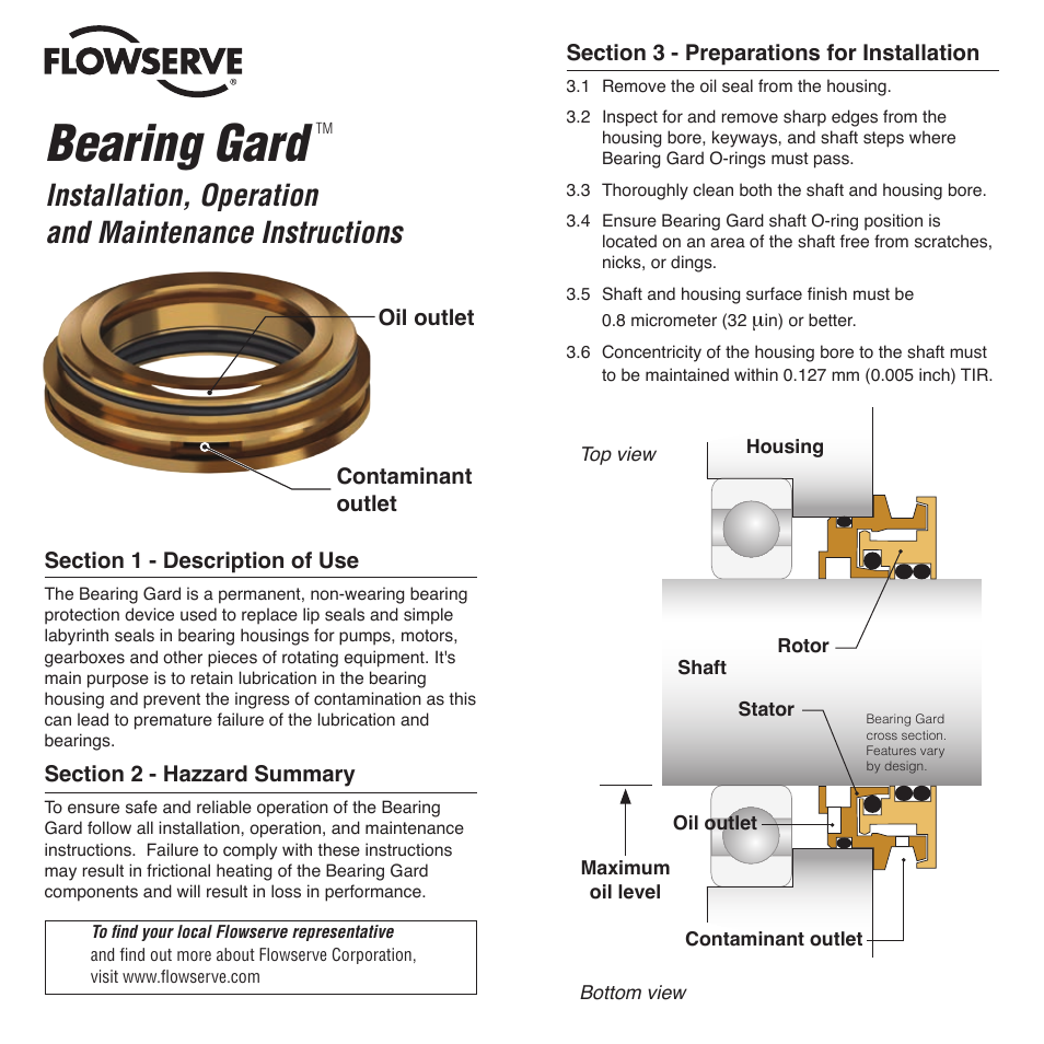 Flowserve Bearing Gard User Manual | 2 pages