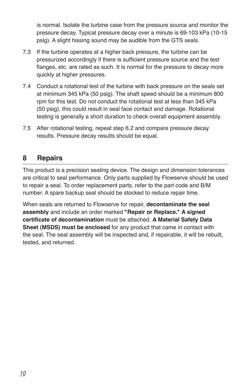 8 repairs | Flowserve GTS Series User Manual | Page 10 / 12
