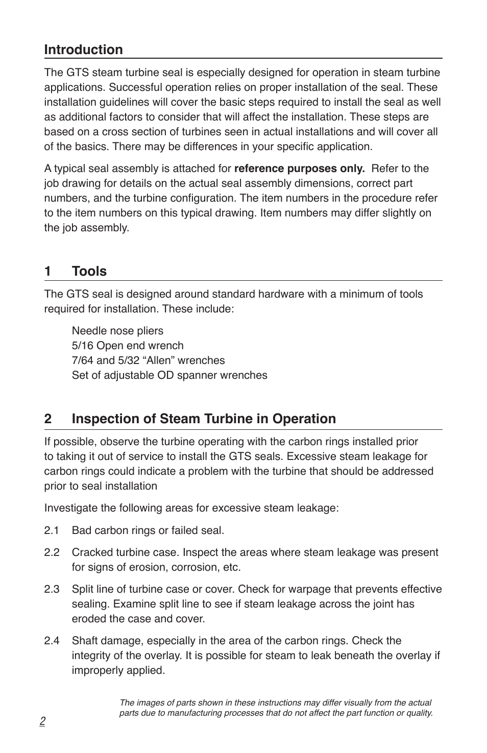 Introduction, 1 tools, 2 inspection of steam turbine in operation | Flowserve GTS Series User Manual | Page 2 / 12