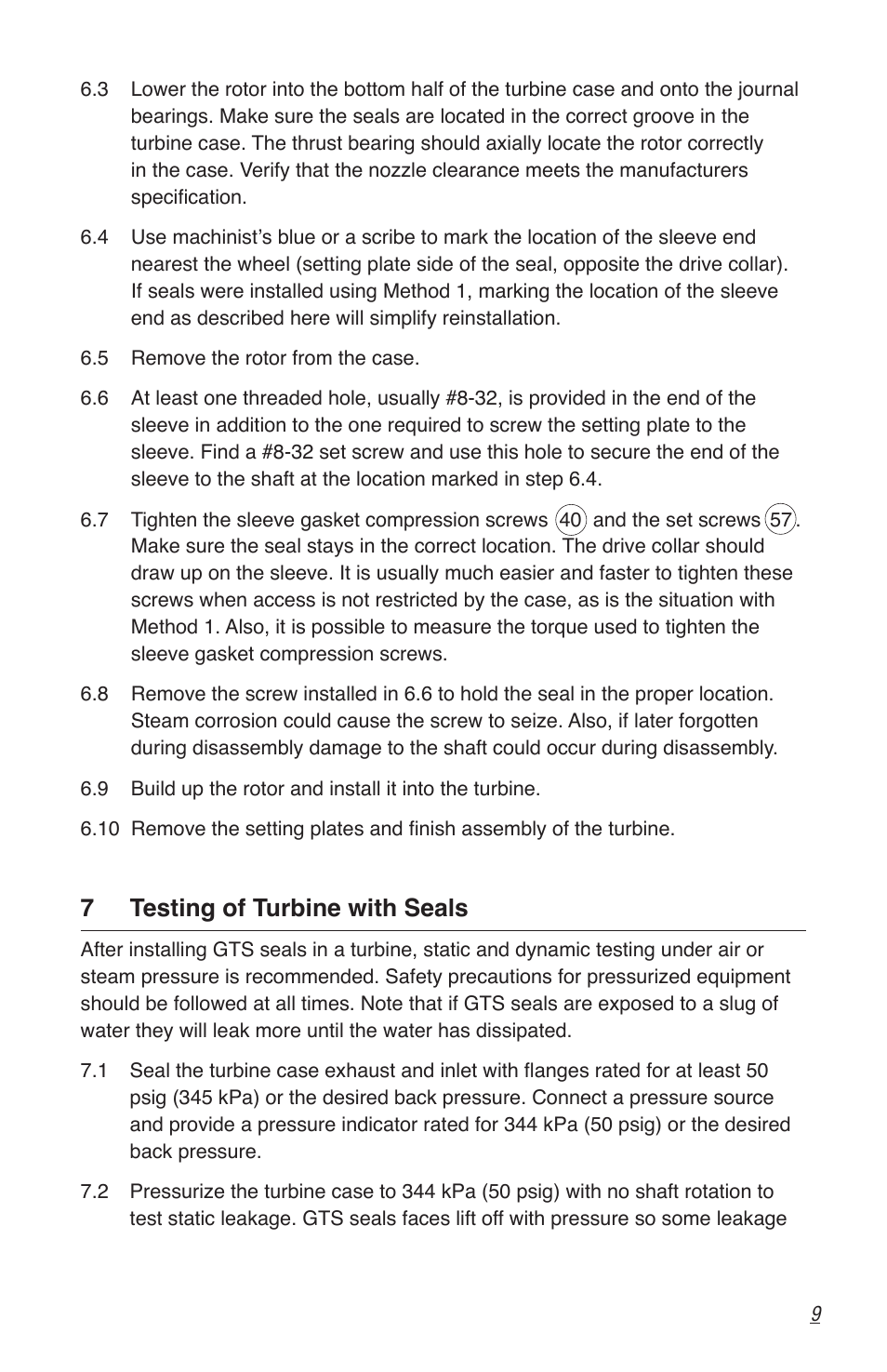 7 testing of turbine with seals | Flowserve GTS Series User Manual | Page 9 / 12
