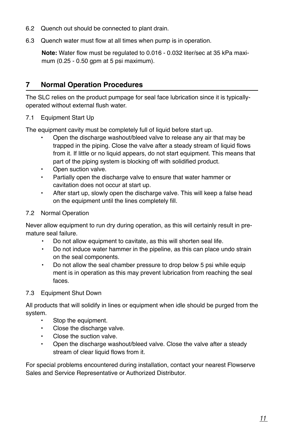 7 normal operation procedures | Flowserve SLC Series Interseal User Manual | Page 11 / 12