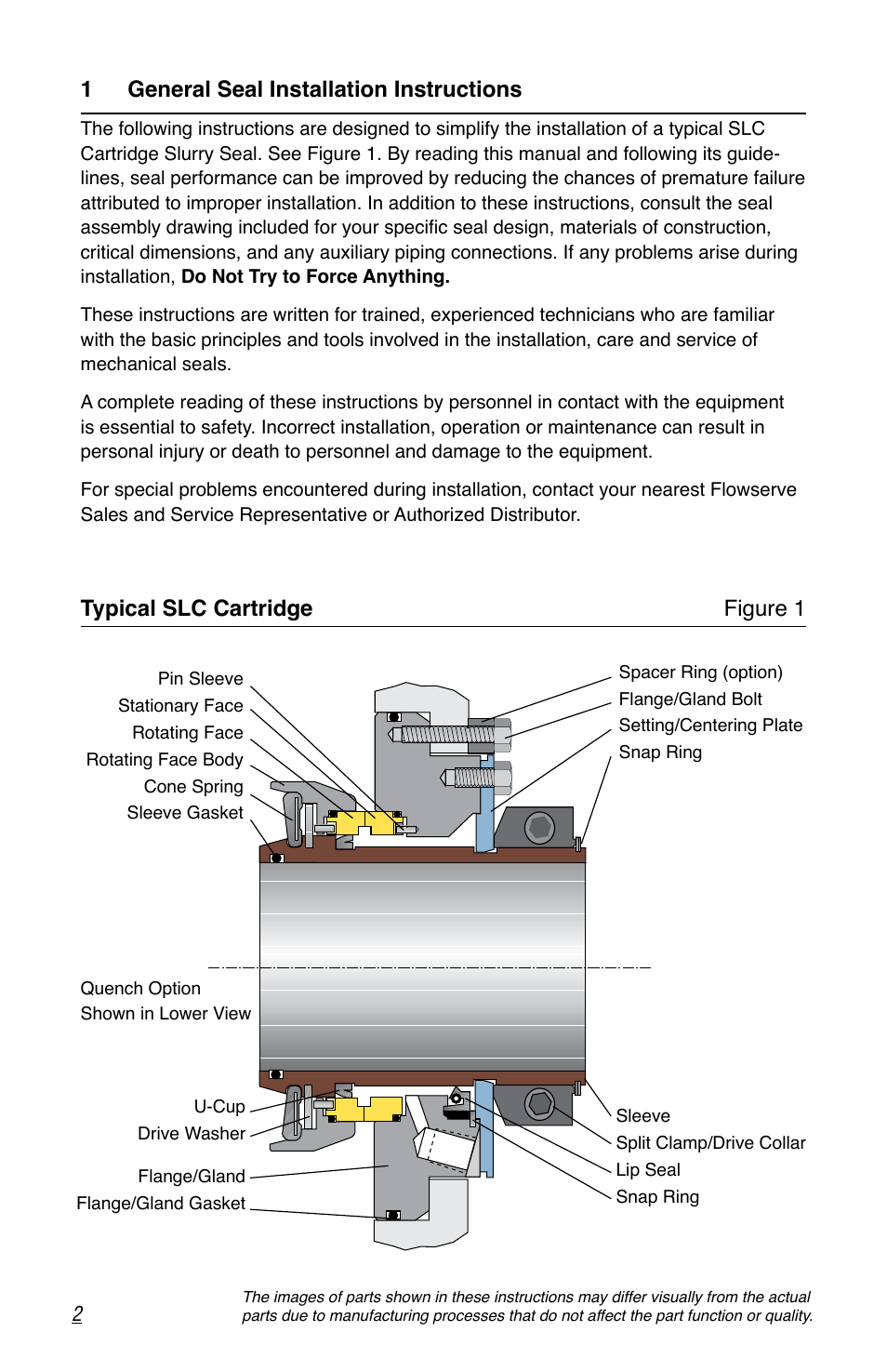 1 general seal installation instructions, Typical slc cartridge figure 1 | Flowserve SLC Series Interseal User Manual | Page 2 / 12