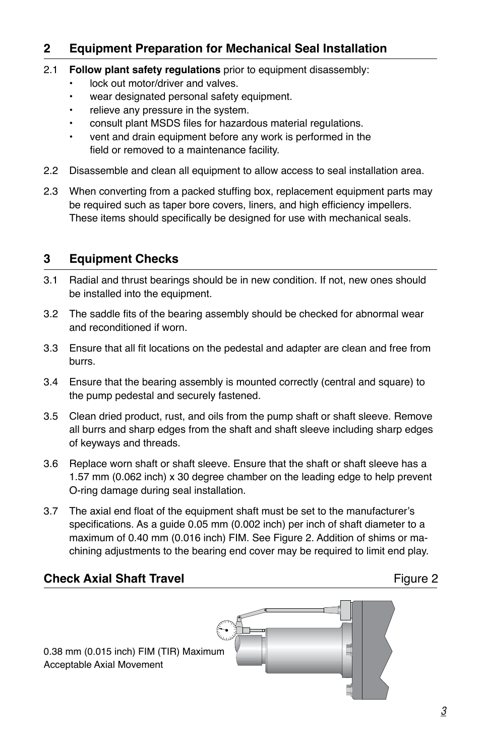 3 equipment checks, Check axial shaft travel figure 2 | Flowserve SLC Series Interseal User Manual | Page 3 / 12