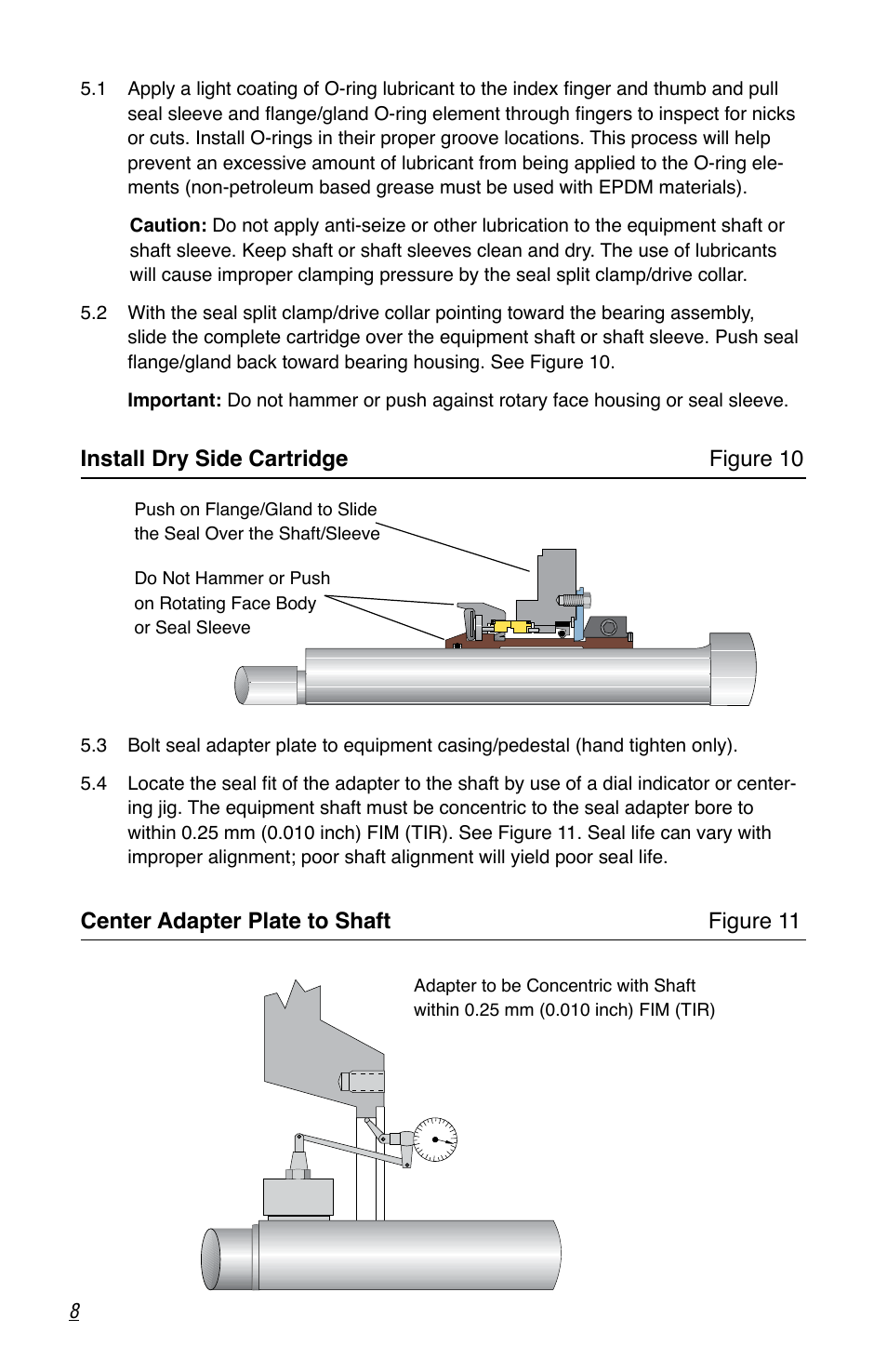 Install dry side cartridge figure 10, Center adapter plate to shaft figure 11 | Flowserve SLC Series Interseal User Manual | Page 8 / 12