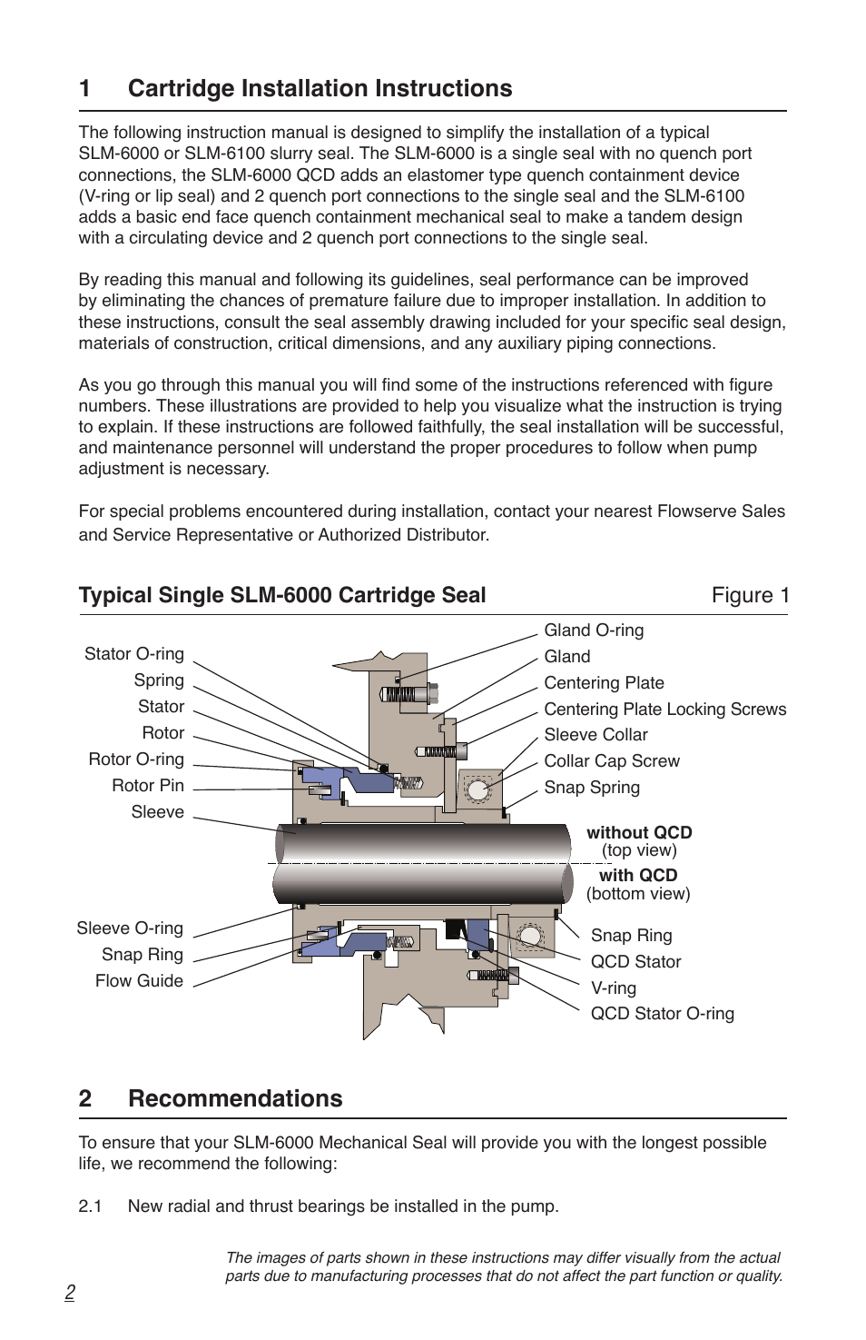 1 cartridge installation instructions, 2 recommendations | Flowserve SLM-6000 User Manual | Page 2 / 12