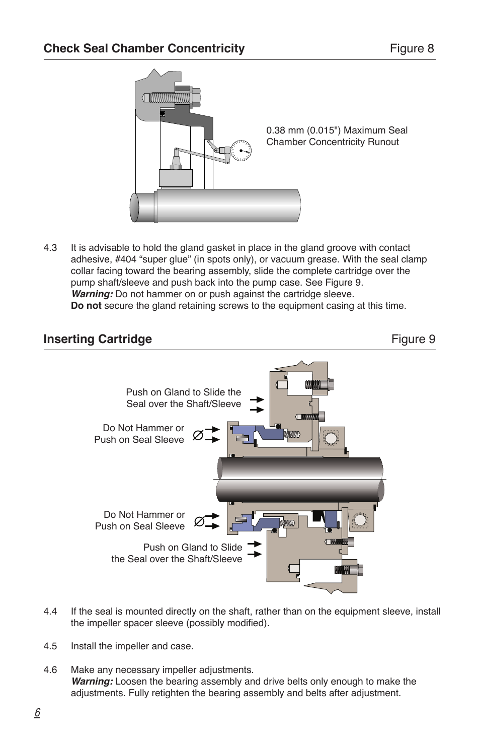 Check seal chamber concentricity figure 8, Inserting cartridge figure 9 | Flowserve SLM-6000 User Manual | Page 6 / 12