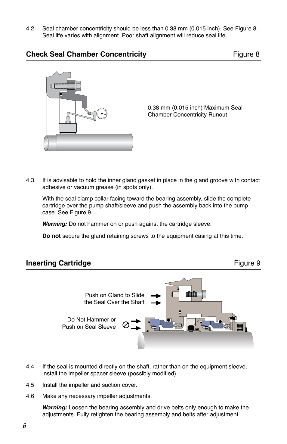 Check seal chamber concentricity figure 8, Inserting cartridge figure 9 | Flowserve SLM-6200 User Manual | Page 6 / 12