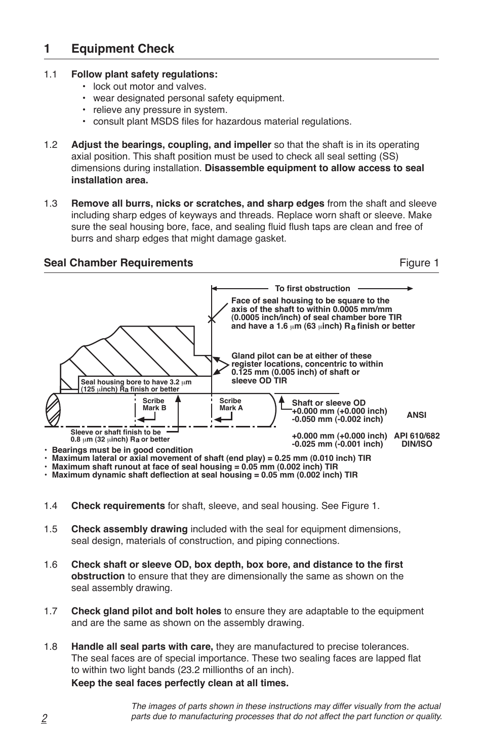 1 equipment check, Seal chamber requirements, Figure 1 | Flowserve Q Series BW Seals User Manual | Page 2 / 8