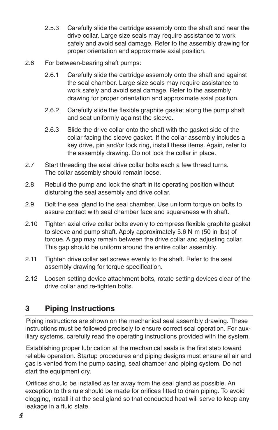 3piping instructions | Flowserve High Temperature Metal Bellows Seals User Manual | Page 4 / 8