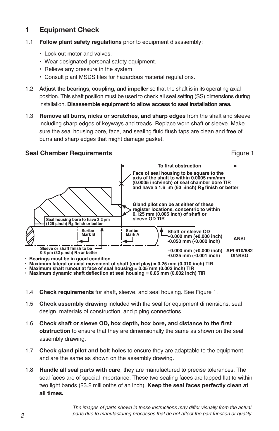 1 equipment check, Seal chamber requirements figure 1 | Flowserve X Series BW Seals User Manual | Page 2 / 8