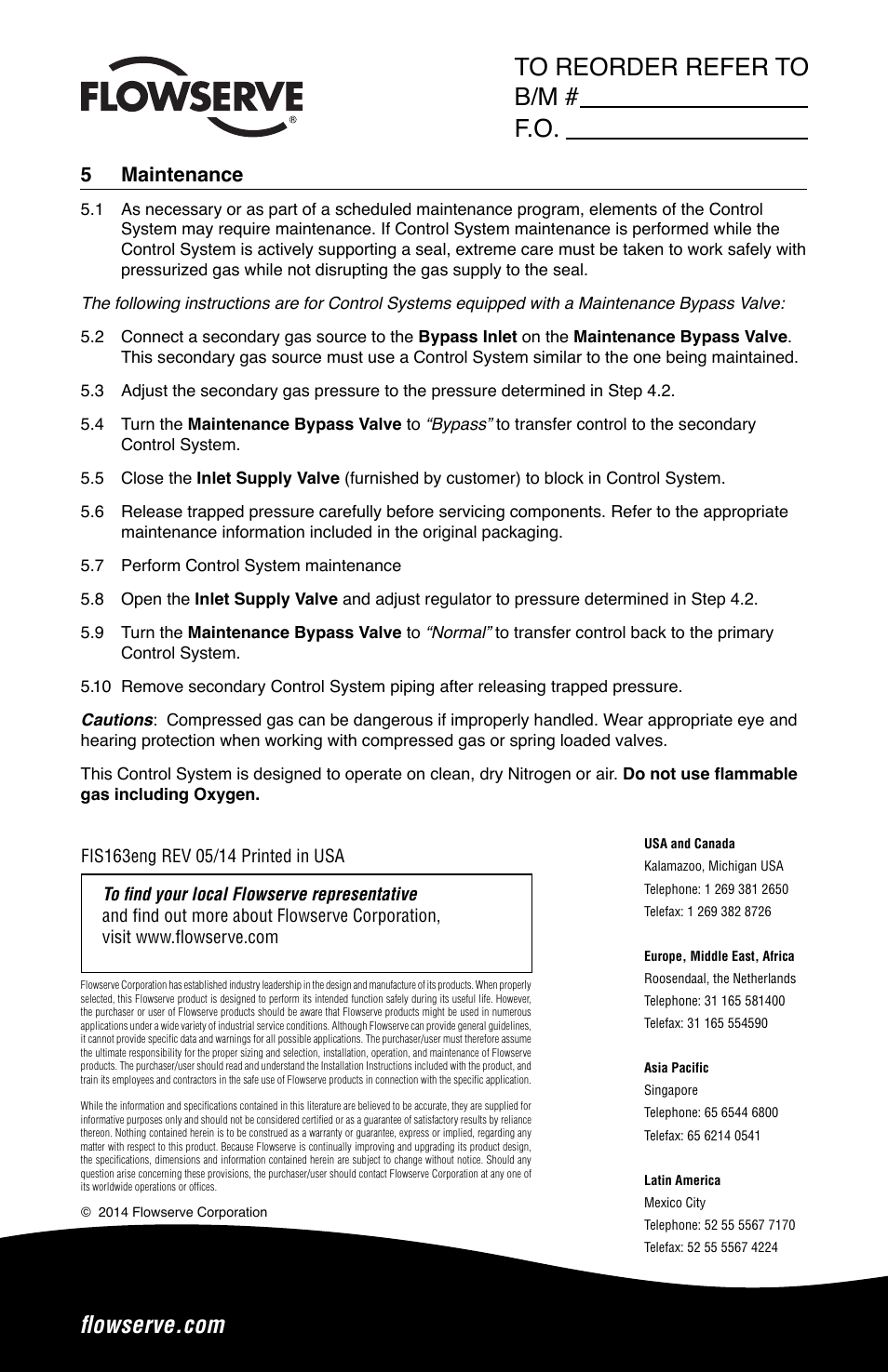 5 maintenance | Flowserve Gas Barrier Control System User Manual | Page 4 / 4