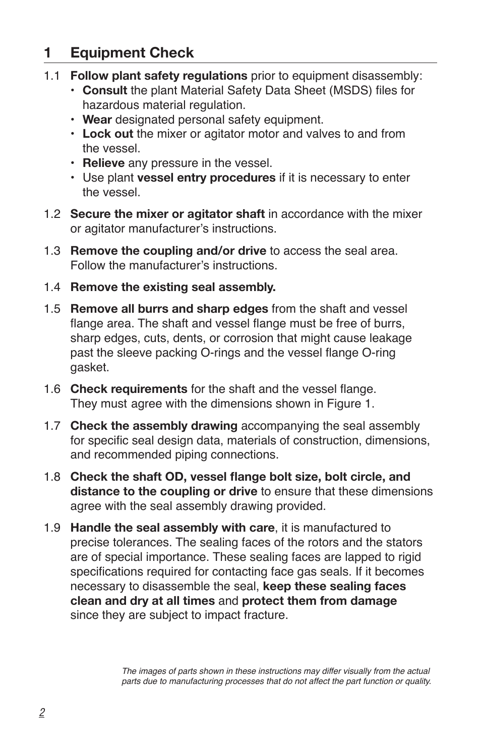 1 equipment check | Flowserve MD-200 Series Durametallic User Manual | Page 2 / 8