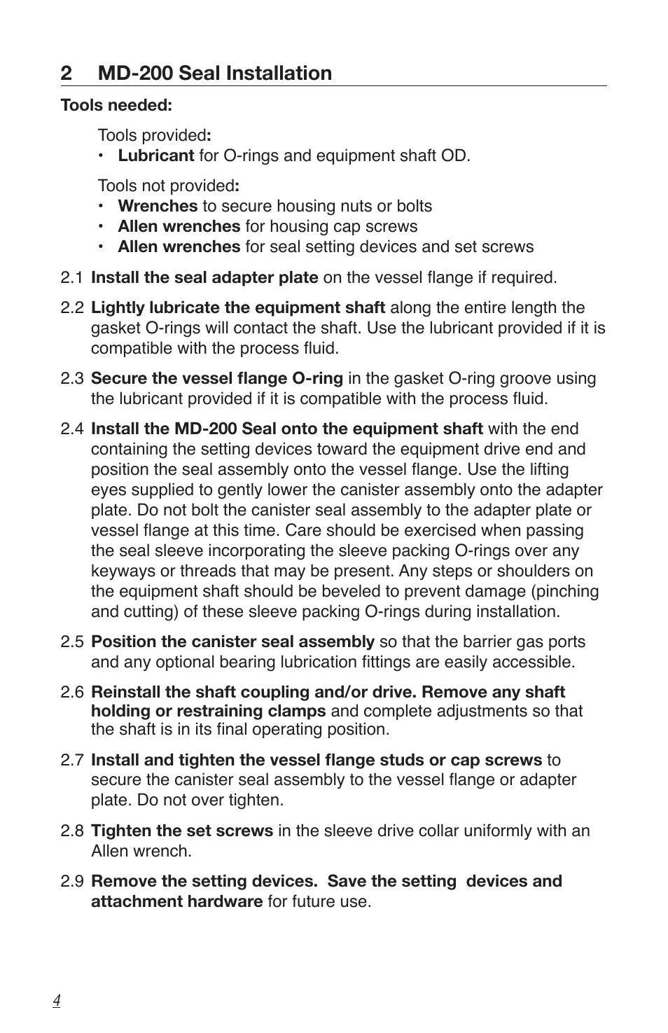 2 md-200 seal installation | Flowserve MD-200 Series Durametallic User Manual | Page 4 / 8