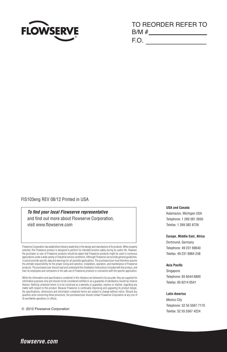 Flowserve MD-200 Series Durametallic User Manual | Page 8 / 8
