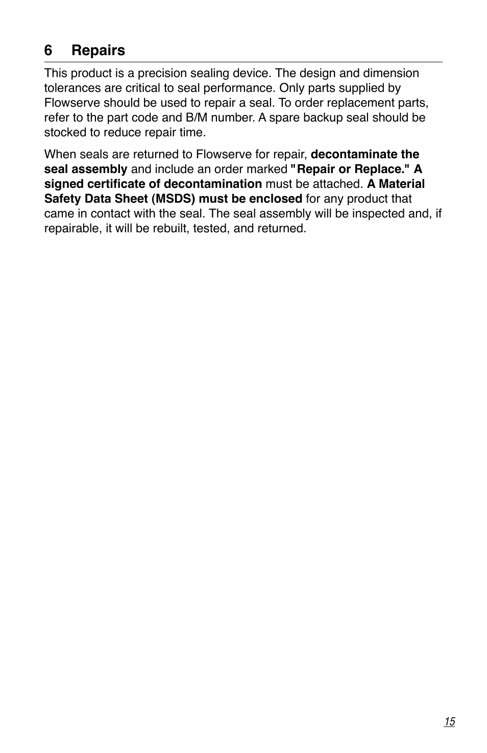 6 repairs | Flowserve ISC Series User Manual | Page 15 / 16