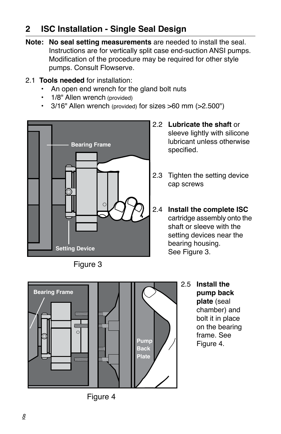 2 isc installation - single seal design | Flowserve ISC Series User Manual | Page 8 / 16