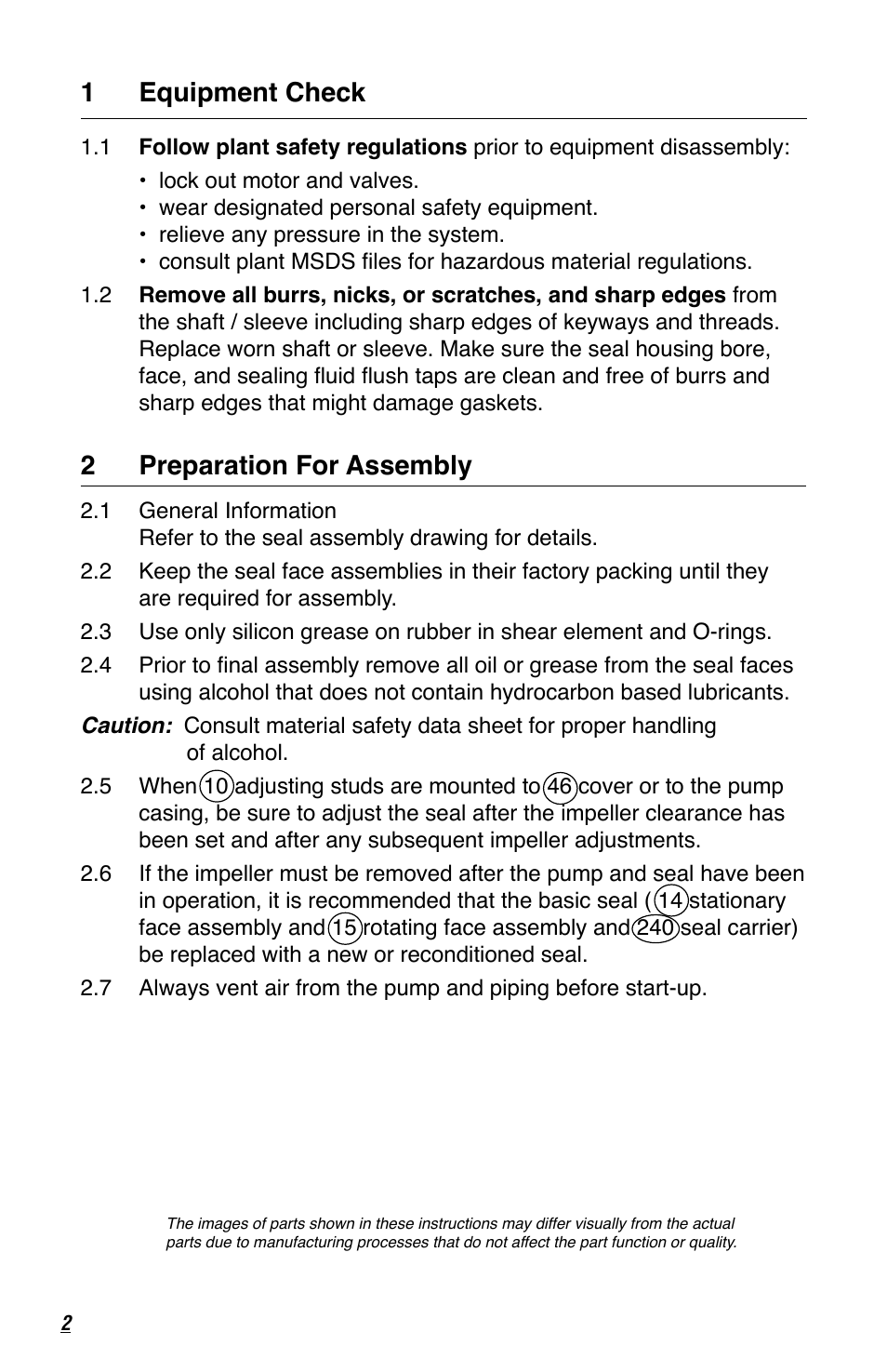 1 equipment check, 2 preparation for assembly | Flowserve RIS Seal User Manual | Page 2 / 12