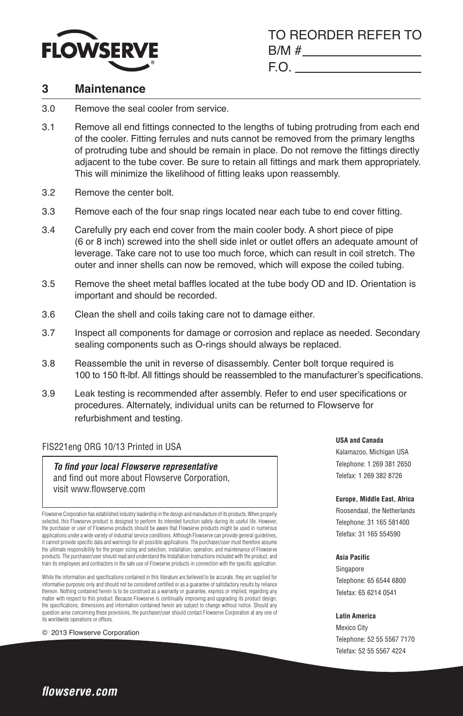 3 maintenance | Flowserve 682 Seal Cooler User Manual | Page 8 / 8