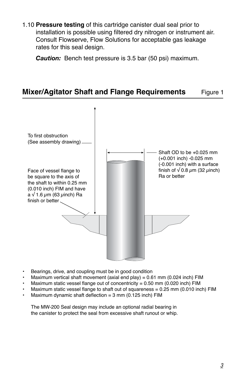 Mixer/agitator shaft and flange requirements | Flowserve MW-200 Series User Manual | Page 3 / 8