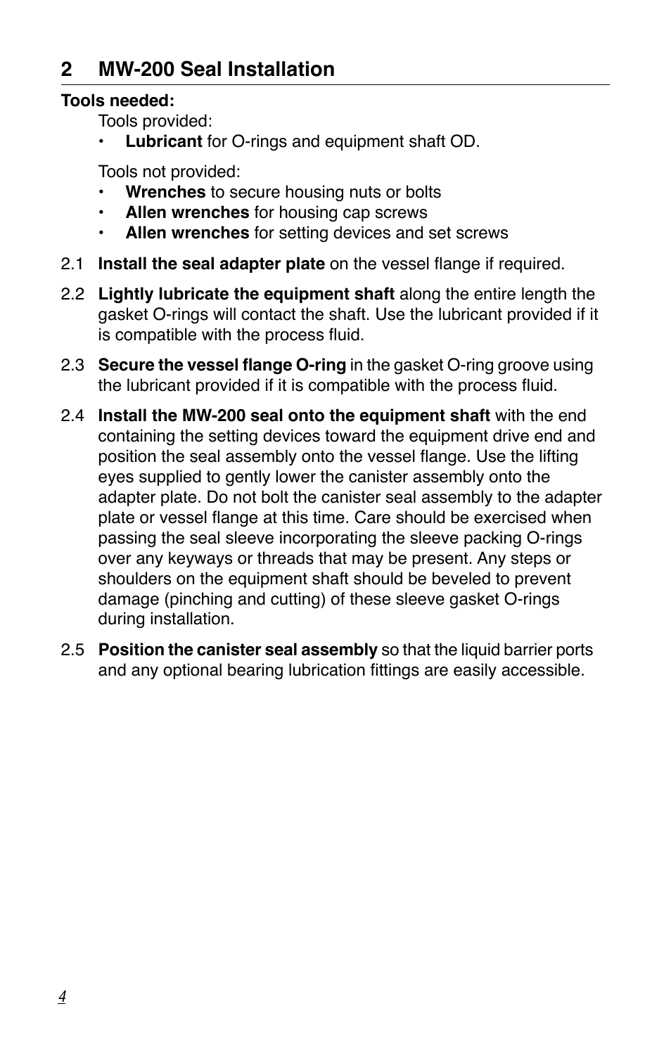 2 mw-200 seal installation | Flowserve MW-200 Series User Manual | Page 4 / 8