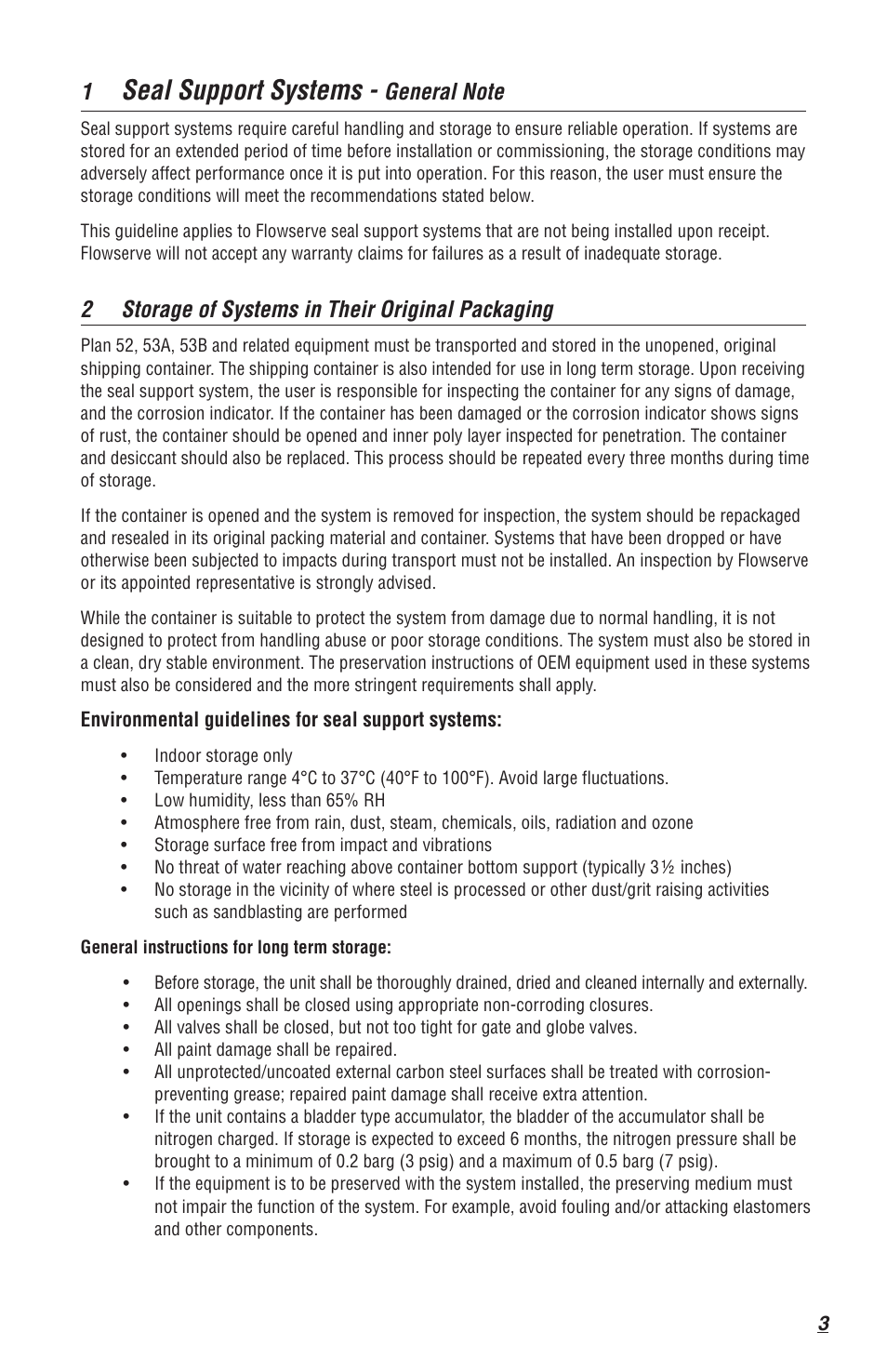 Seal support systems, 2 storage of systems in their original packaging | Flowserve Mechanical Seal and Seal Support System Storage User Manual | Page 3 / 4