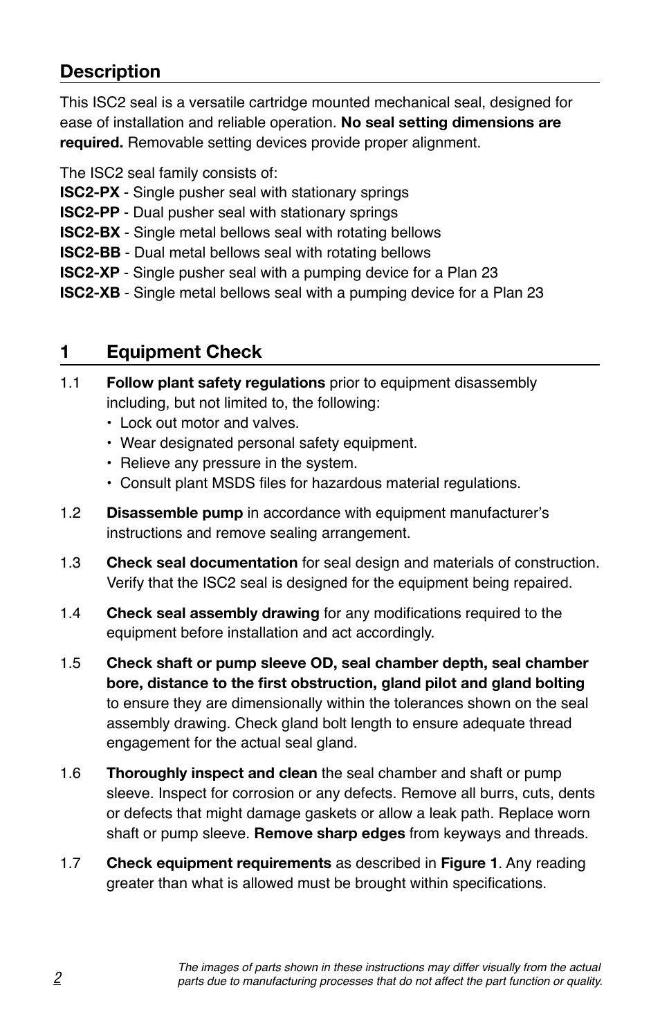 Description, 1equipment check | Flowserve ISC2 Series User Manual | Page 2 / 8