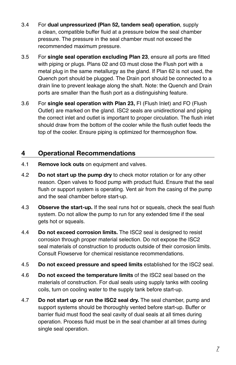 4operational recommendations | Flowserve ISC2 Series User Manual | Page 7 / 8